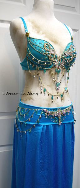 Jade Princess Jasmine Gold Chain Bra and Belly Dancer Skirt Burlesque Show Girl Aladdin