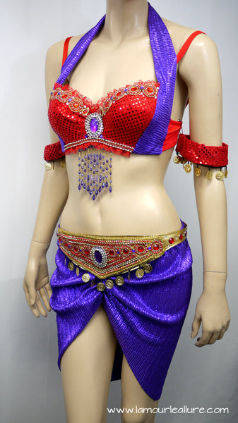 Esmeralda Red Purple Gypsy Rave Bra And Belt Skirt Halloween Costume