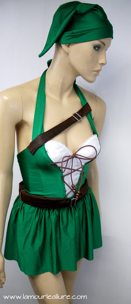 Legend of Zelda Green Link Corset and Skirt Cosplay Costume Rave Halloween