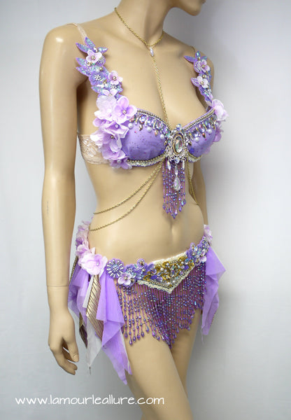 Lavender Purple Gypsy Forest Fairy Dance Rave Bra and Skirt Halloween Costume