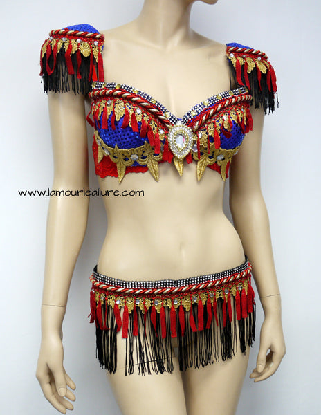 Red Blue and Gold Fringe Ring Leader Circus Costume