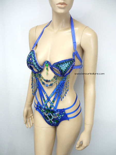 Blue Green ASOT A State of Trance Armin Van Buuren Carnival Samba Rhinestone Monokini