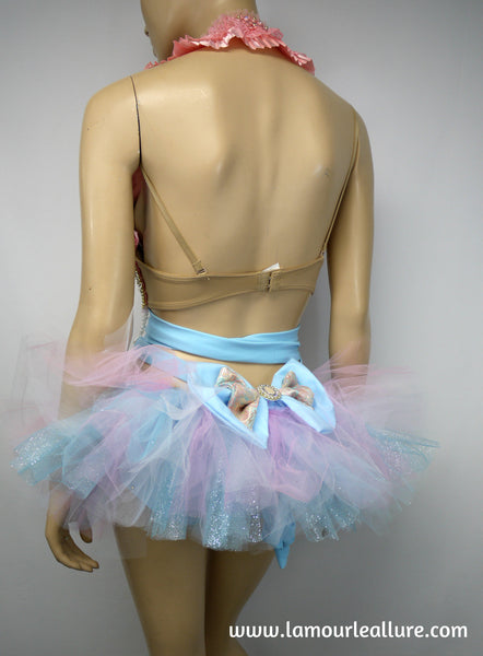 Pastel Cotton Candy Unicorn Princess Cupcake Birthday Plunge Rave Bra with Tutu Bustle