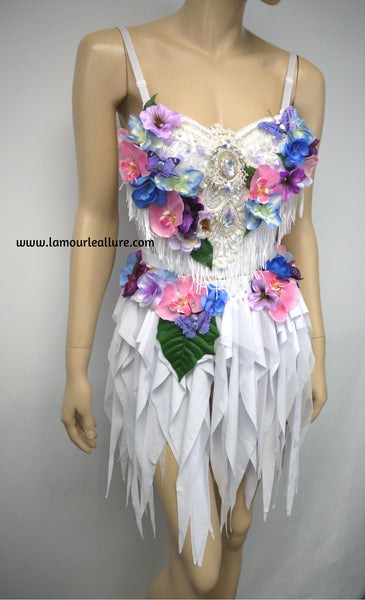 Iridescent Pink and Purple Flower Fairy Bra and Skirt Costume Dance Rave Halloween