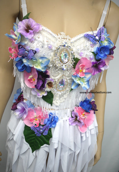 Iridescent Pink and Purple Flower Fairy Bra and Skirt Costume Dance Rave Halloween