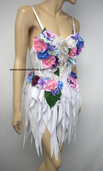 Iridescent Pink and Purple Flower Fairy Bra and Skirt Costume Dance Rave Halloween