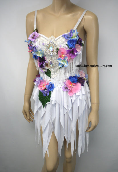 Iridescent Pink and Purple Flower Fairy Bra and Skirt Costume Dance Rave Halloween