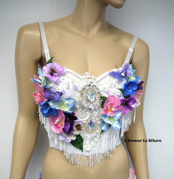 Iridescent Pink and Purple Flower Fairy Bra and Skirt Costume Dance Rave Halloween