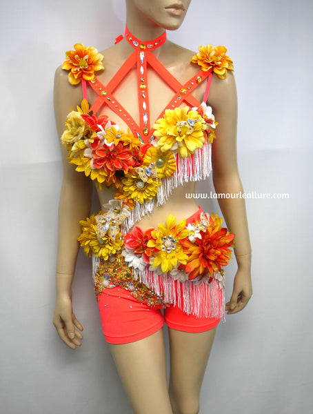 Ready to Ship 34B Small/Medium - Tropical Orange Fringe Fairy Monokini