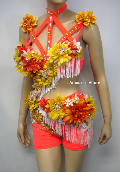 Ready to Ship 34B Small/Medium - Tropical Orange Fringe Fairy Monokini