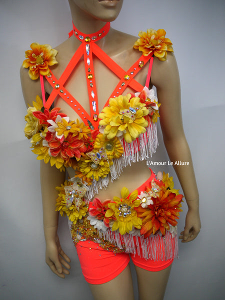 Ready to Ship 34B Small/Medium - Tropical Orange Fringe Fairy Monokini