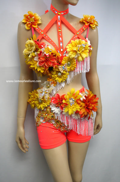 Ready to Ship 34B Small/Medium - Tropical Orange Fringe Fairy Monokini