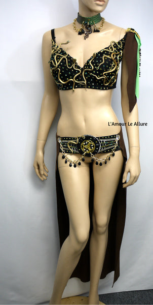 Medusa Snake Charmer Greek Goddess Necklace Bra Corset and Skirt Costume