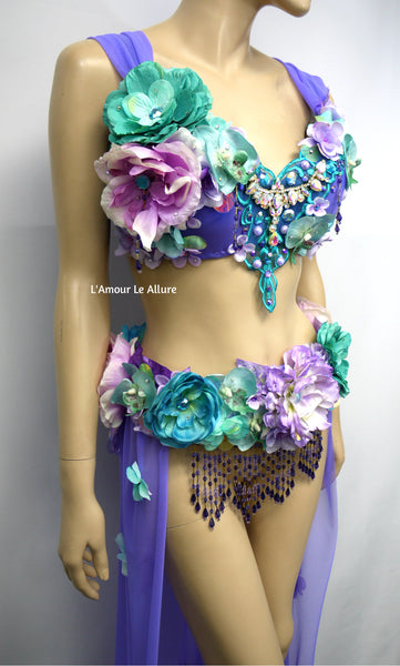 Two Piece Lavender Purple and Turquoise Teal Fairy Gown with Train Costume