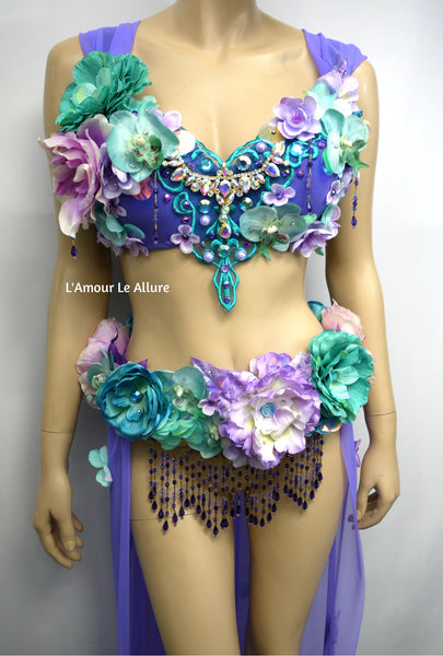 Two Piece Lavender Purple and Turquoise Teal Fairy Gown with Train Costume