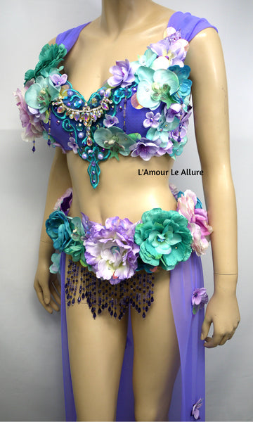 Two Piece Lavender Purple and Turquoise Teal Fairy Gown with Train Costume