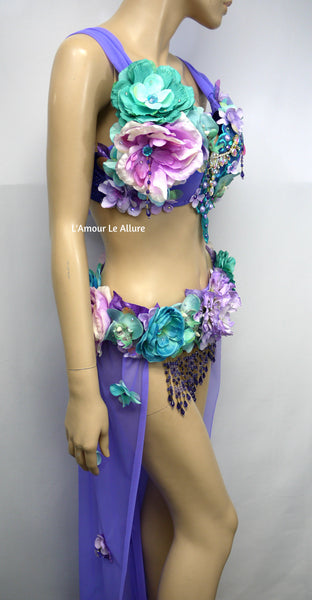 Two Piece Lavender Purple and Turquoise Teal Fairy Gown with Train Costume