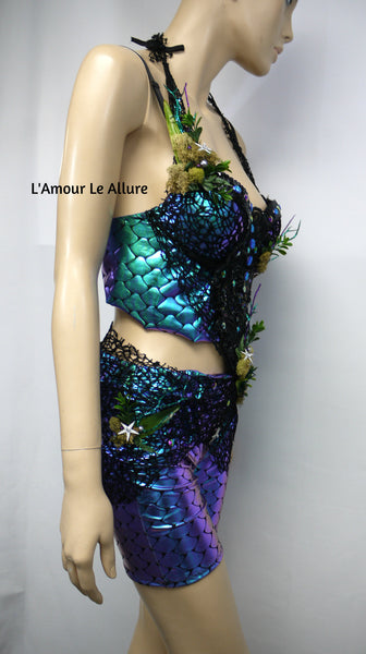 Dark Iridescent Turquoise Purple Scale Siren Mermaid