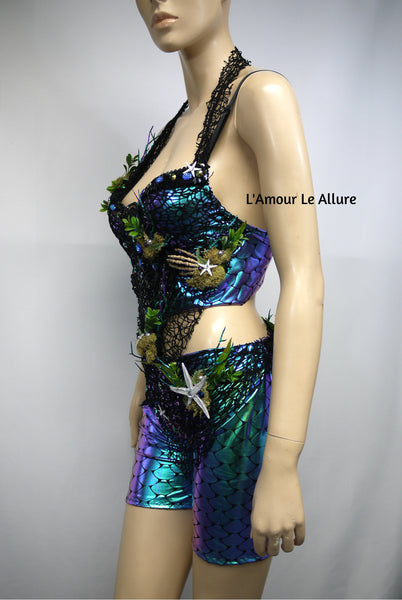 Dark Iridescent Turquoise Purple Scale Siren Mermaid