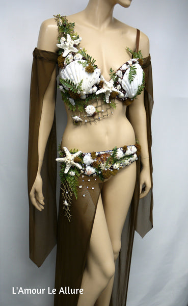 Natural Sea Shell Siren Mermaid Shell Bra Skirt Costume Halloween