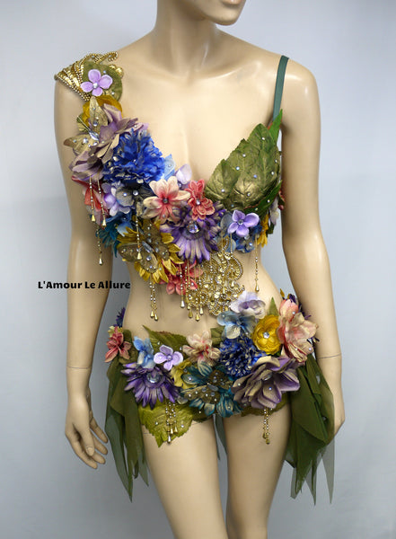 Blue Pink Yellow Lavender and Gold Spring Fairy Monokini Costume