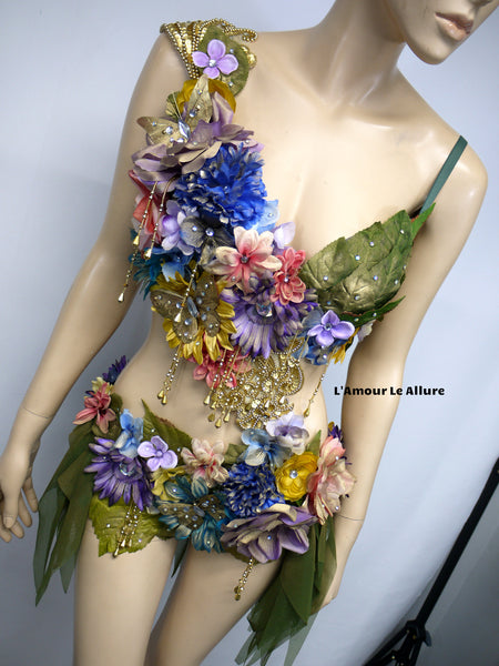 Blue Pink Yellow Lavender and Gold Spring Fairy Monokini Costume