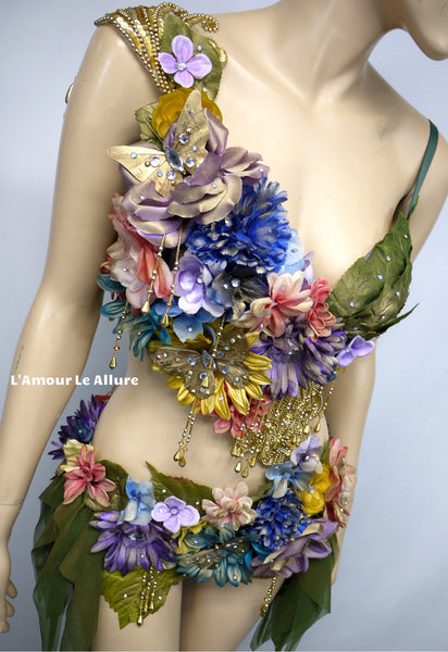 Blue Pink Yellow Lavender and Gold Spring Fairy Monokini Costume