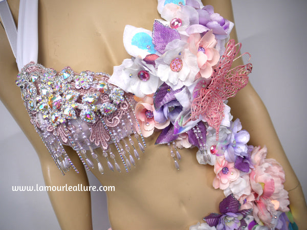 Iridescent Unicorn Pink and Purple Flower Fairy Monokini Costume Dance Rave Halloween