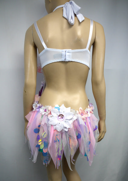 Iridescent Unicorn Pink and Purple Flower Fairy Monokini Costume Dance Rave Halloween