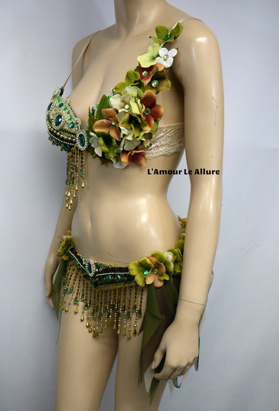 Woodland Green Gypsy Forest Fairy Cosplay Dance Costume Rave Bra Halloween