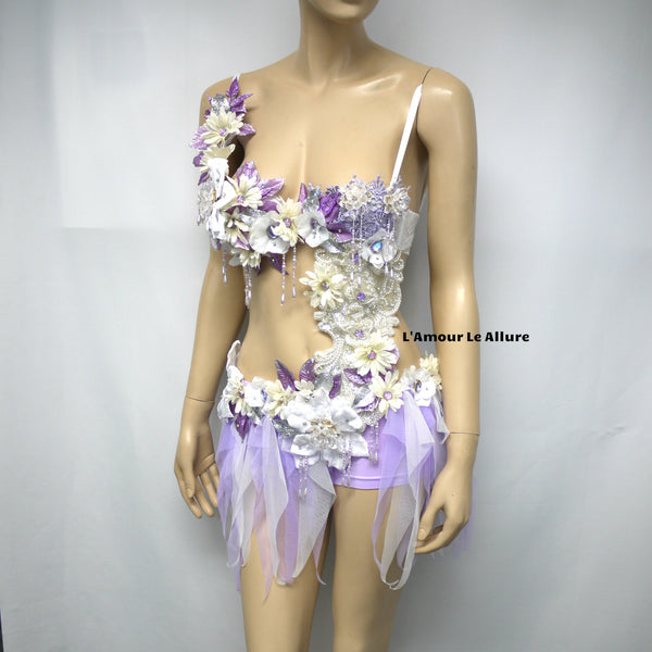 Pearl Lavender White Fairy Monokini Dance Costume Rave Halloween