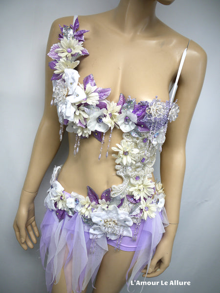 Pearl Lavender White Fairy Monokini Dance Costume Rave Halloween