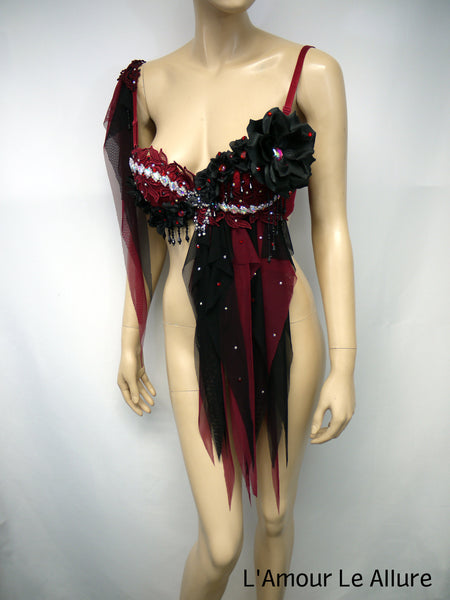 Burgundy Red and Black Goth Fairy Bra Top