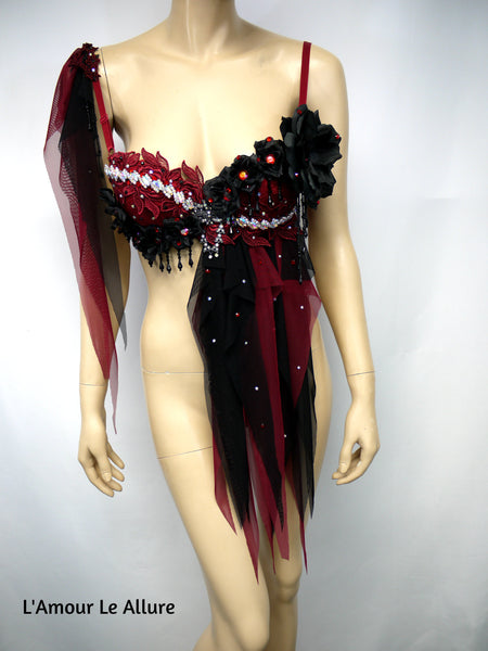 Burgundy Red and Black Goth Fairy Bra Top