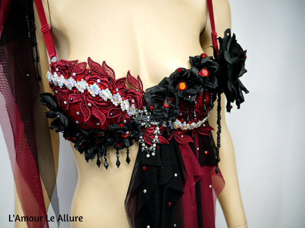 Burgundy Red and Black Goth Fairy Bra Top