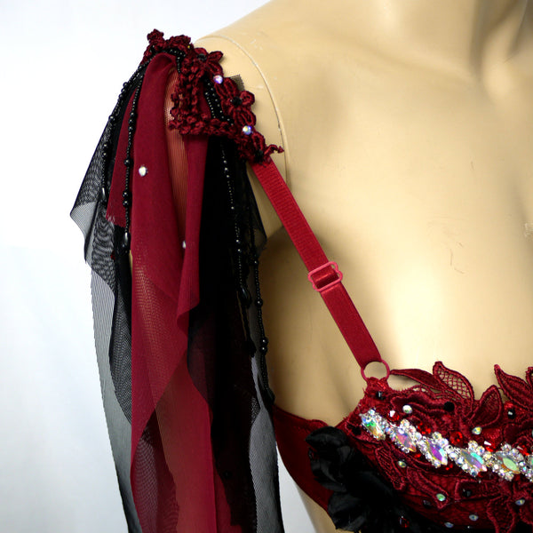 Burgundy Red and Black Goth Fairy Bra Top