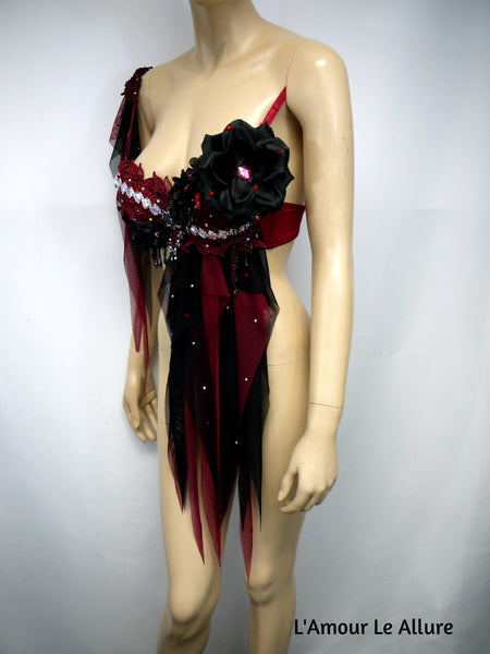 Burgundy Red and Black Goth Fairy Bra Top