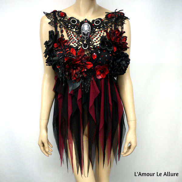 Burgundy Red and Black Goth Fairy Bra Babydoll Dress