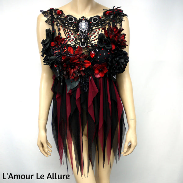 Burgundy Red and Black Goth Fairy Bra Babydoll Dress