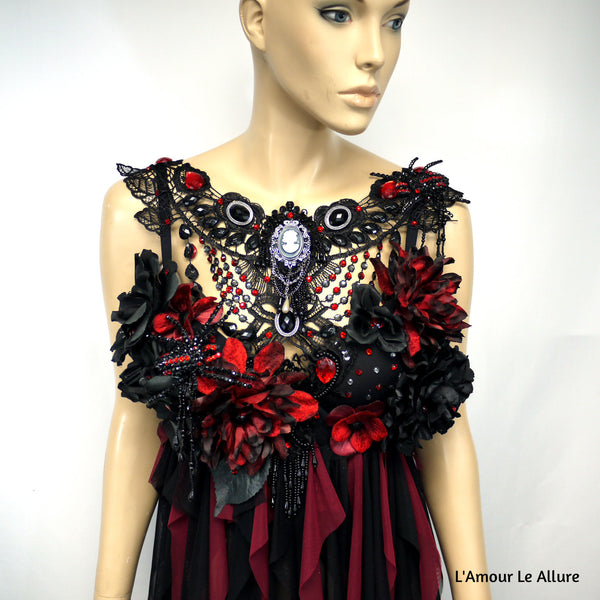 Burgundy Red and Black Goth Fairy Bra Babydoll Dress