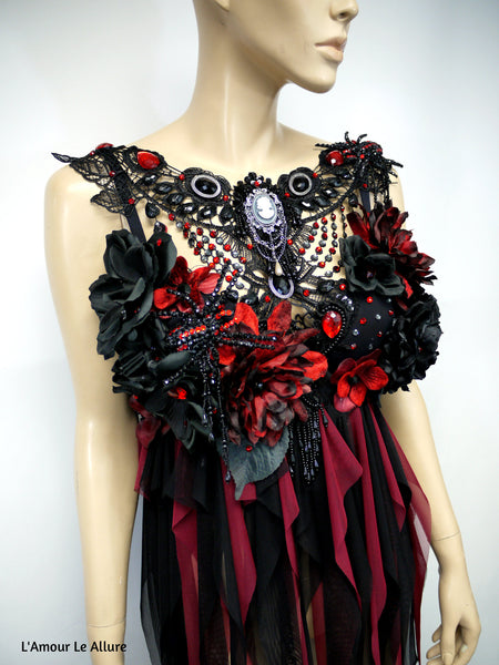 Burgundy Red and Black Goth Fairy Bra Babydoll Dress