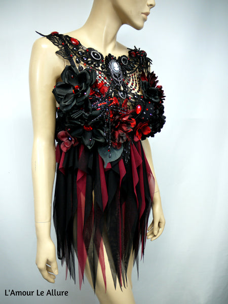 Burgundy Red and Black Goth Fairy Bra Babydoll Dress