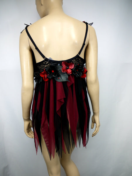 Burgundy Red and Black Goth Fairy Bra Babydoll Dress