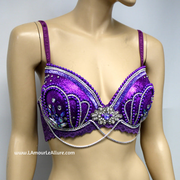 Princess Ariel Purple Glitter Iridescent Silver Mermaid Top