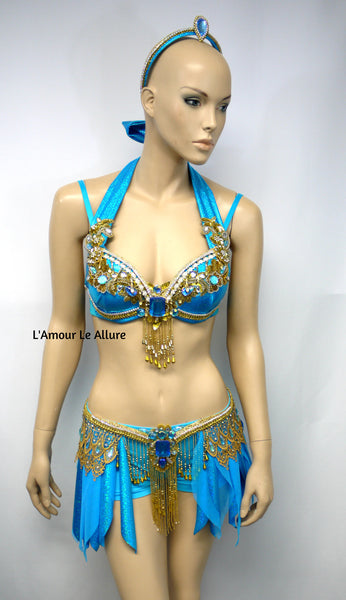 Princess Jasmine Cosplay Dance Costume Rave Bra and Shorts Halloween Comicon