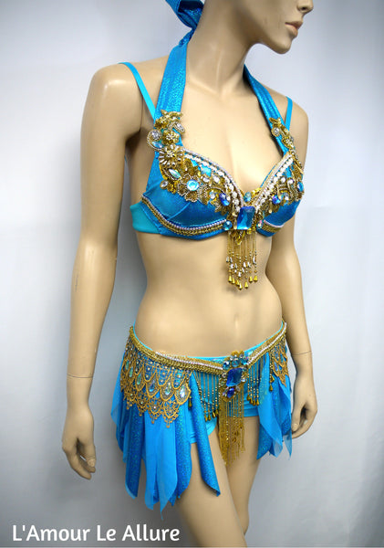 Princess Jasmine Cosplay Dance Costume Rave Bra and Shorts Halloween Comicon