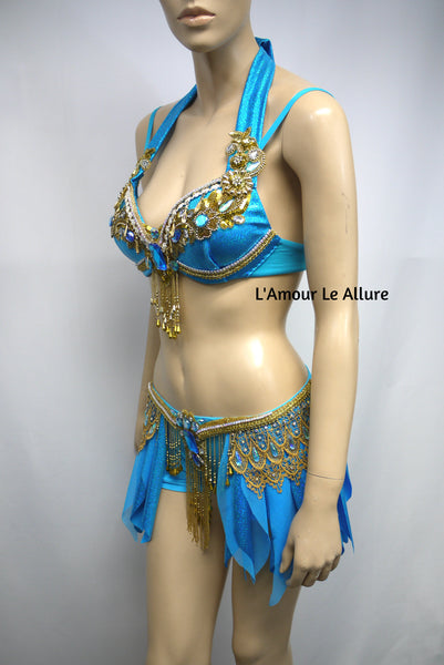 Princess Jasmine Cosplay Dance Costume Rave Bra and Shorts Halloween Comicon