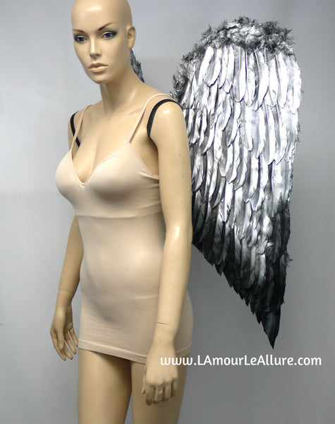 Extra Large Silver Black Tip Fallen Angel Wings Cosplay Dance Costume Rave Samba Halloween Burlesque Show Girl