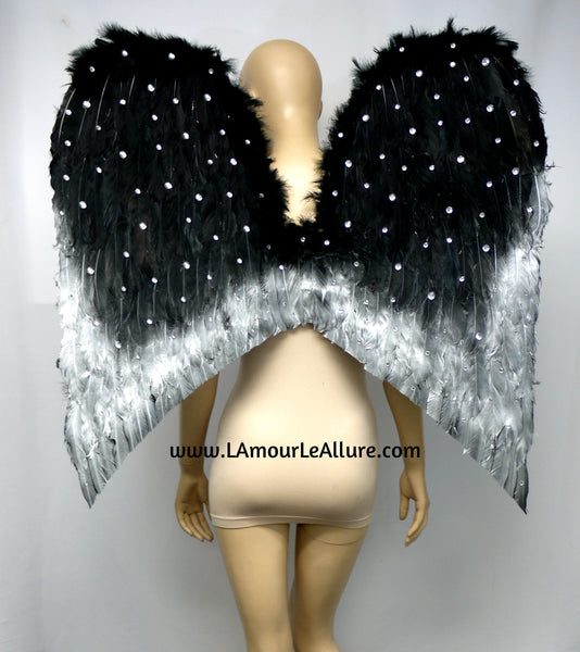 Extra Large Black Tip Fallen Angel Wings Cosplay Dance Rave Samba Halloween Burlesque Show Girl