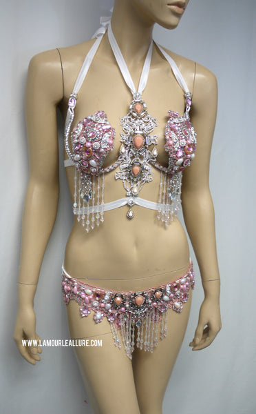 Ready to Ship 32/34 B/C - Pale Pink Rhinestone Samba Carnival theme Bikini Dance Fitness Comp Rave